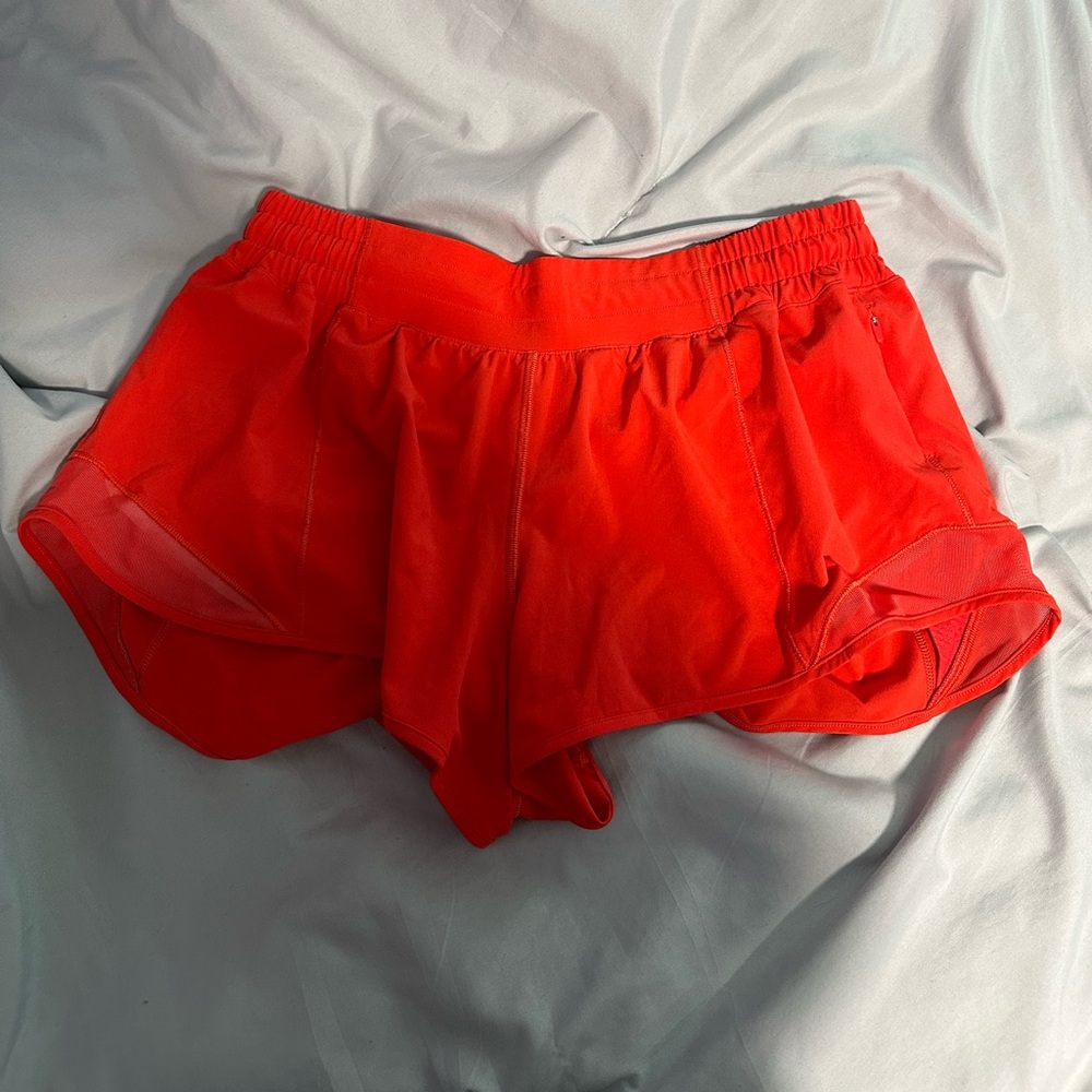 carnation red lululemon hotty hot shorts 2.5 inch low rise